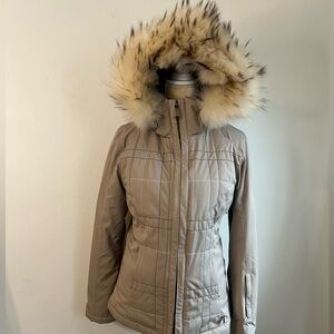 Nils ski winter jacket removable faux fur hood cream color size 10